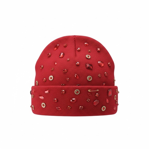 Custom All-Red Embellished Rhinestone Beanie - Picture 3 of 3